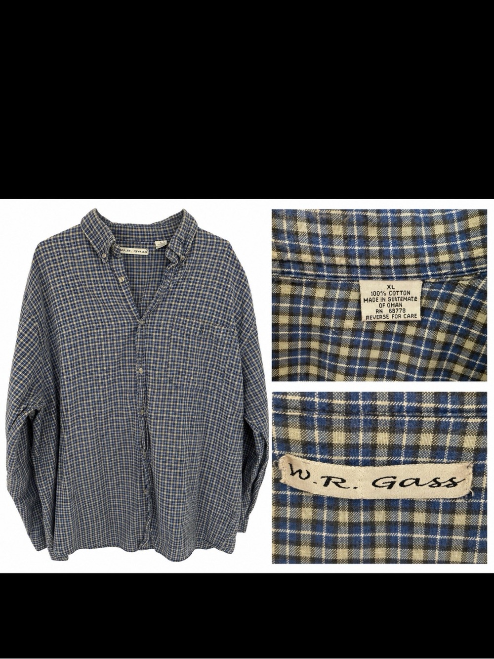 100% Cotton Men's Blue Plaid Button-Down Shirt